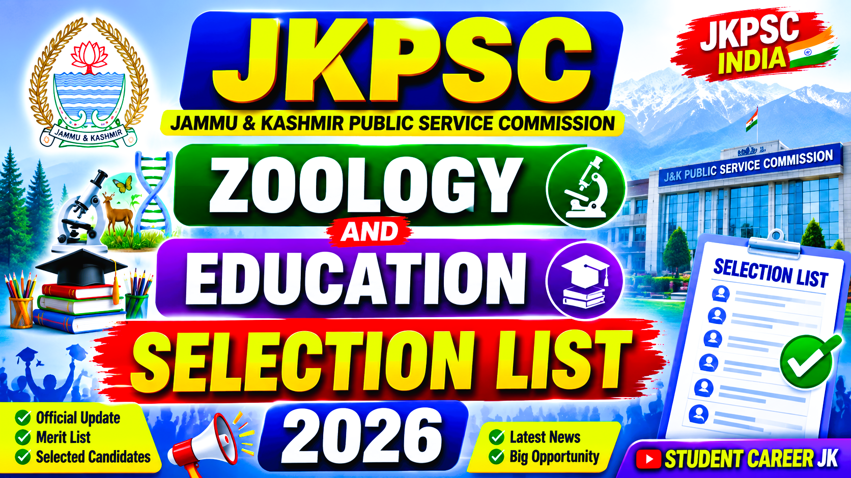 JKPSC Selection List Of Lecturer Posts Zoology Education 2026