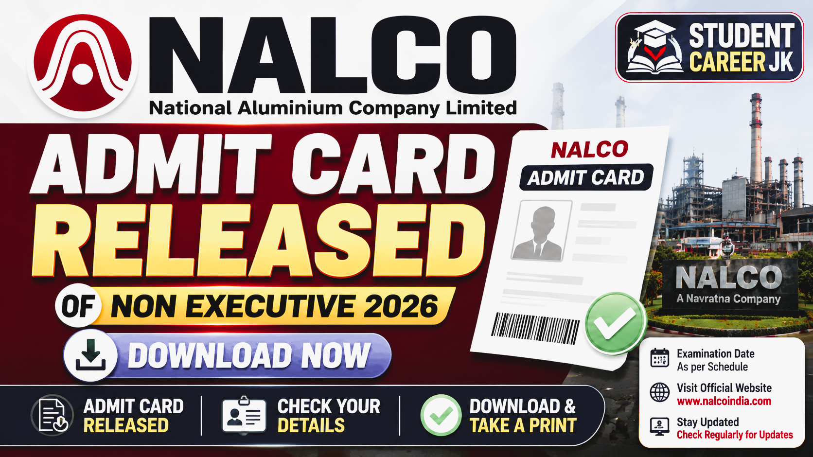 NALCO Admit Card Released of Non Executive 2026 Download