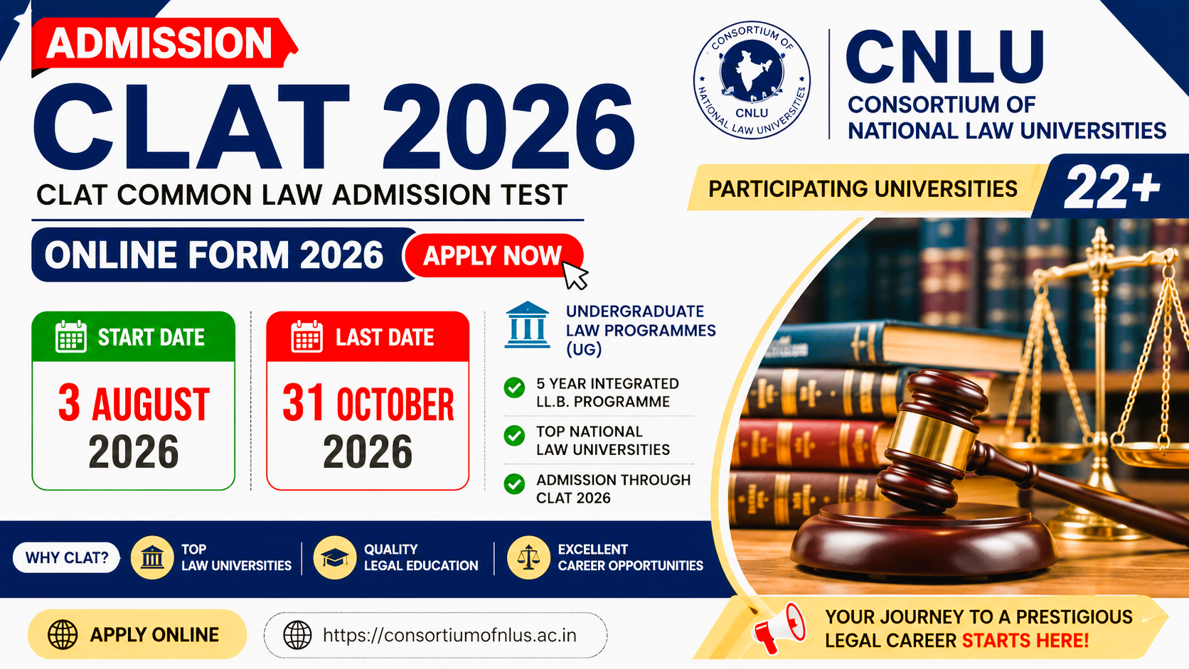CLAT Common Law Admission Test Online Form 2026 Apply