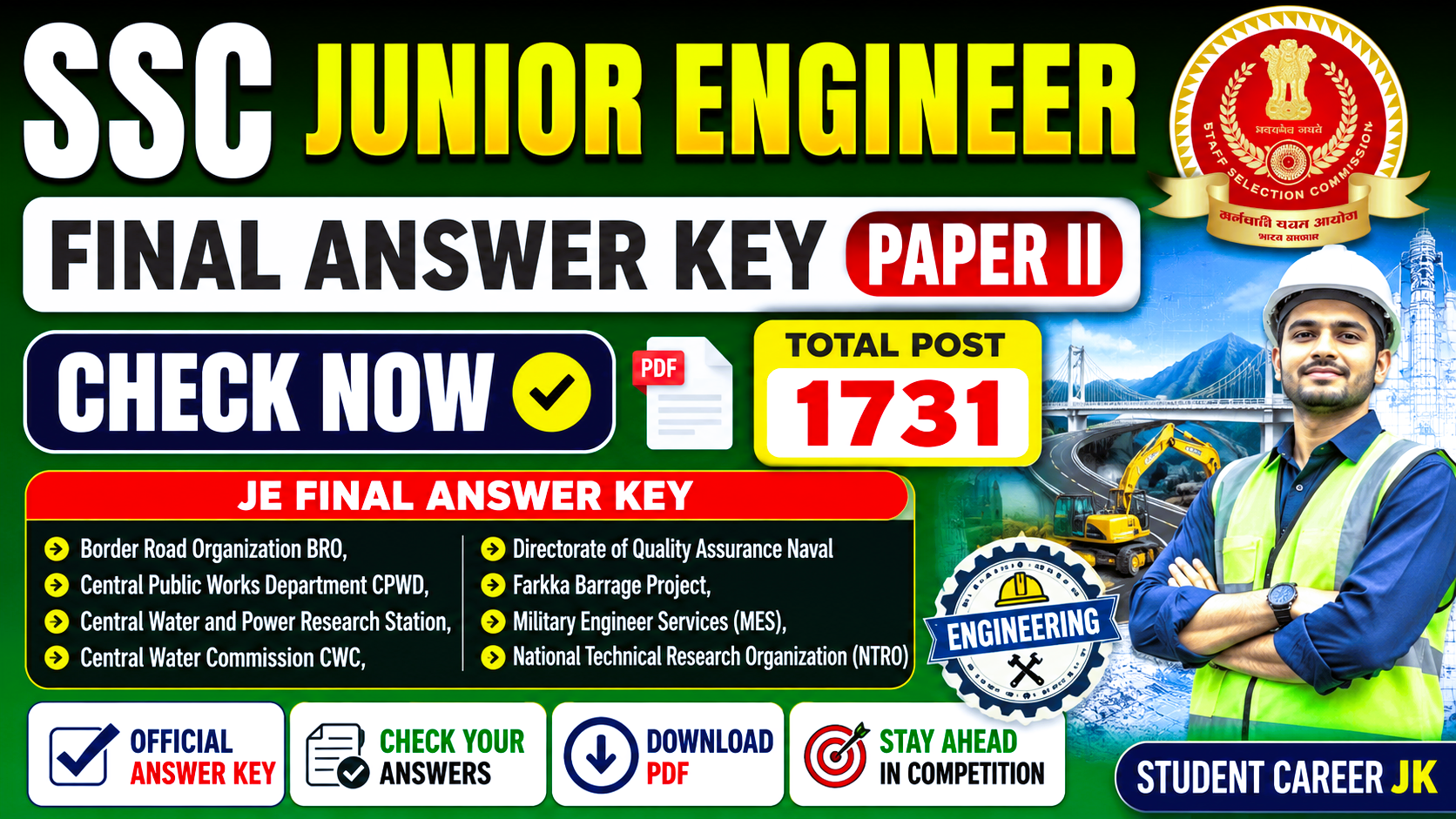 SSC Junior Engineer Final Answer Key Paper II Check Now